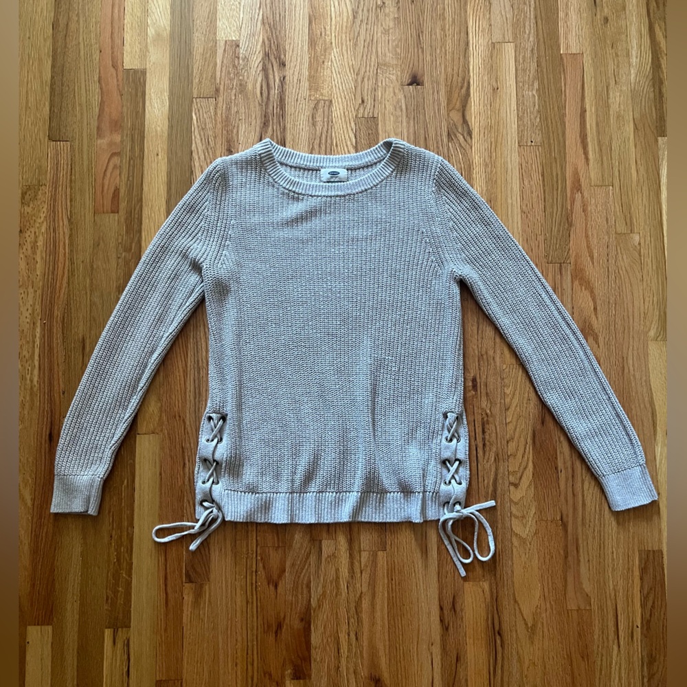 Cream Old Navy Knit Sweater with Lace Up Sides (M)